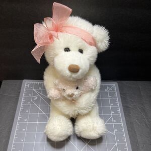 Gund Momma's Love White Bear Pink   Baby Pink Headband Bow plush Stuffed Animal
